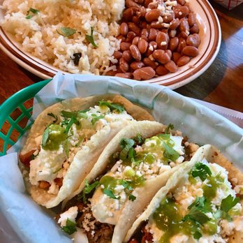 Lake Taco - Rice and beans! One chicken taco one steak and one pork! I loaded them up with all the free Fixins!! Delicious - Mexican Near Me - Hood River, Oregon Lake Taco - Rice and beans! One chicken taco one steak and one pork! I loaded them up with all the free Fixins!! Delicious - Mexican Near Me - Hood River, Oregon