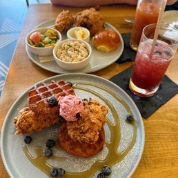 Chicken and Waffles for me and the Two Piece Chicken for Sam!
