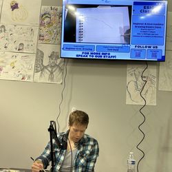 Esio - This is one of our drawing classes. We use a camera and broadcast it to the tv so students can have a closeup view