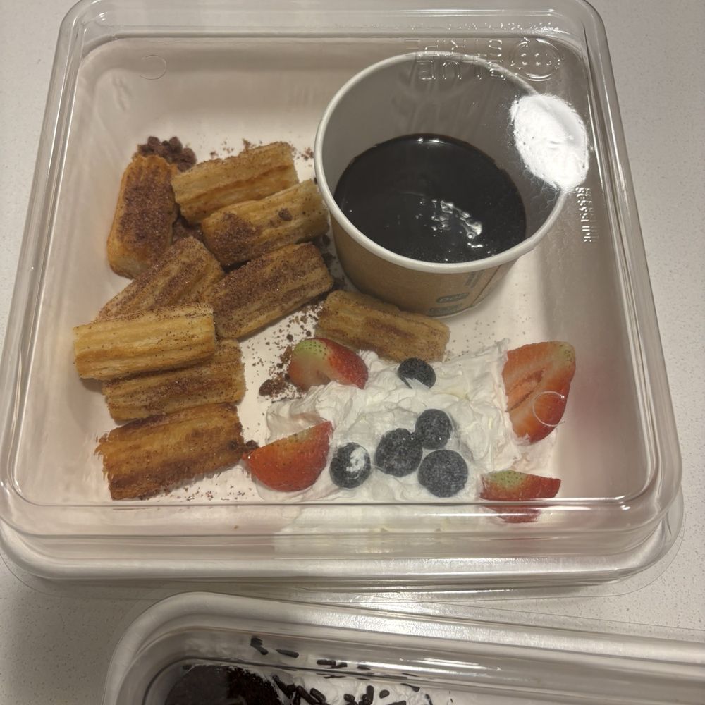 The chocolate balls and churro sticks.