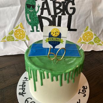 Piece of Cake - Vanilla cake - ordered with blue court and green under drip. Decorated with items I purchased separately on top. - Desserts Near Me Piece of Cake - Vanilla cake - ordered with blue court and green under drip. Decorated with items I purchased separately on top. - Desserts Near Me