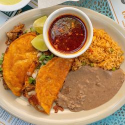 Los Pinos Jalisco - Birria Tacos, homemade corn tortillas, with consomé! So delicious