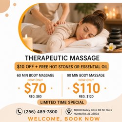 Therapeutic Massage - $10 Off with Free Hot Stone or Essential Oil(Only 60Min and 90Min Body Massage)