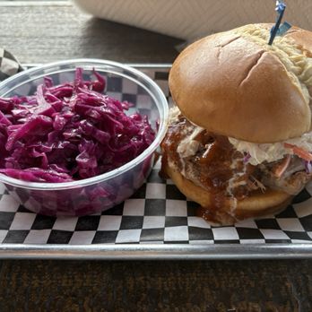 The Cadillac Cowboy - Brisket Sandwich w/ Red Cabbage Salad - Barbeque Near Me - Lake Arrowhead, California