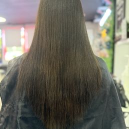 Chemical hair straightening with cut and color