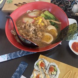 Spicy Chicken Miso and Spicy salmon roll. Spicy Chicken Miso and Spicy salmon roll.