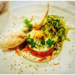 Restaurant Alpenhof Murnau - tatar vom bayerischen kalb mit wachtelei und schalottensorbet