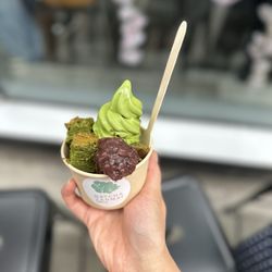 Matcha brownie parfait