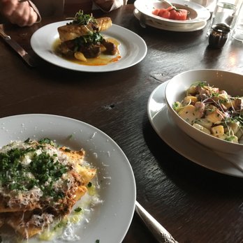 Cantinetta Bellevue - The Bolognese (bottom left) Gnocchi (middle right) and Halibut fish of the day (top) Definitely get pasta if you come here! - Italian Near Me - Bellevue, Washington