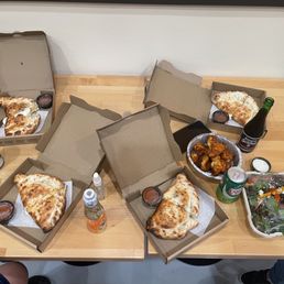 Calzones, wings, and garden salad