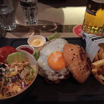 Brown Cow - Zermatter burger, side cole slaw salad, and french fries - Pubs Near Me - Zermatt, VS Brown Cow - Zermatter burger, side cole slaw salad, and french fries - Pubs Near Me - Zermatt, VS