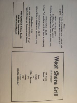 Menu photo 1 West Shore Grill Clifton, TX Menu photo 1 West Shore Grill Clifton, TX