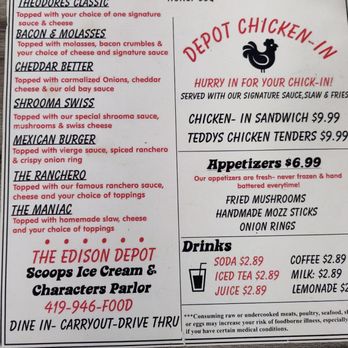 Edison Depot - Menu - Ice Cream & Frozen Yogurt Near Me - Edison, Ohio