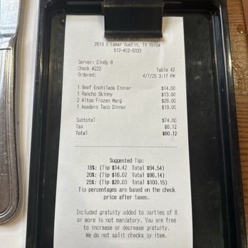 Matt's El Rancho - Bill for 2 - Mexican Near Me - Austin, Texas Matt's El Rancho - Bill for 2 - Mexican Near Me - Austin, Texas