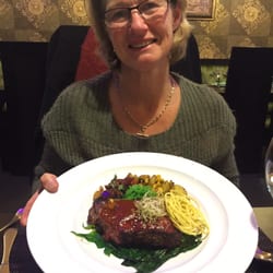 Malabar Beyond India - Masala beef. Medium rare thick scotch fillet cooked in tandoor oven - diced potatoes, spinach, sweet corn and spices.