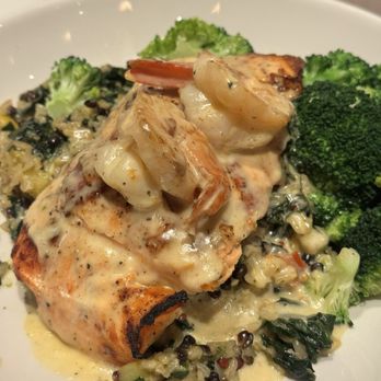 Firebirds Wood Fired Grill - Wood Grilled Salmon with Shrimp and Ancient Grains - Seafood Near Me - Annapolis, Maryland