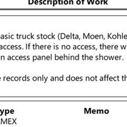 Receipt showing inaccurate description of the work performed. Receipt showing inaccurate description of the work performed.