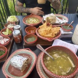 Pozole verde de pollo and California burrito Pozole verde de pollo and California burrito