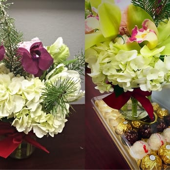 Designer Dana - Christmas mini bouquets for my coworkers! Dana made the pine tree branches look like they're covered in snow. Gorgeous!!! - Florists Near Me - Los Angeles, California Designer Dana - Christmas mini bouquets for my coworkers! Dana made the pine tree branches look like they're covered in snow. Gorgeous!!! - Florists Near Me - Los Angeles, California