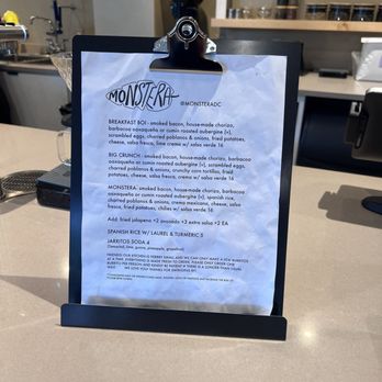 Grace Street Coffee - Monstera Menu - Coffee Roasteries Near Me - Washington, DC, District of Columbia