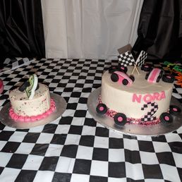 two cakes on a checkered table