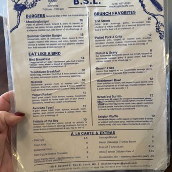 Mockingbird Cafe - Back side of menu - Cafes Near Me - Bay Saint Louis, Mississippi