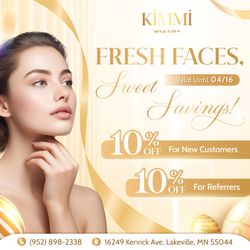 Kimmi Spa Nails - FRESH FACES, SWEET SAVINGS!
10% OFF for New Customers
10% OFF for Referrers
Valid until 04/16/2025 - Don't miss out on this