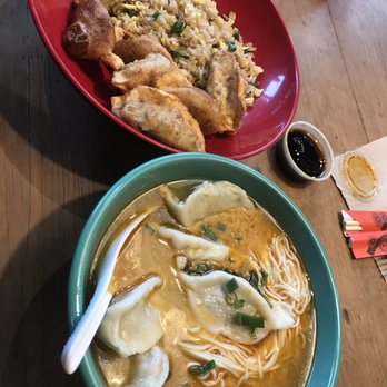 LOTUS CHINESE - Fried rice with crispy dumplings and noodle soup with vegetable dumplings - Asian Fusion Near Me - Austin, Texas