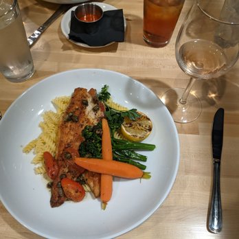 Phil’s - Branzino with gluten free pasta, broccolini and carrots! YUM!! - American Near Me - Thousand Oaks, California