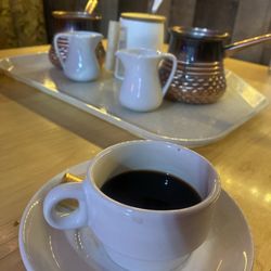 Persian Coffee - Persian coffee come served in a Jesve long handled serving vessel with cream and sugar on the side- I enjoyed with a touch of cream.
