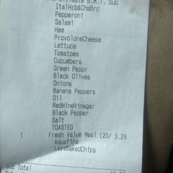 List of what I ordered.