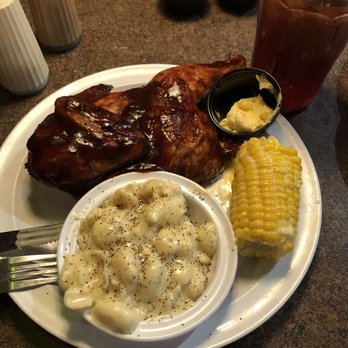 Corky's Ribs & BBQ - 1/2 BBQ Chicken with Mac and cheese and corn on the cob - Barbeque Near Me - Pigeon Forge, Tennessee