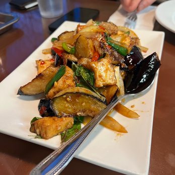 Thailand Restaurant - 85. Pad Eggplant* (with tofu) - Thai Near Me - Modesto, California Thailand Restaurant - 85. Pad Eggplant* (with tofu) - Thai Near Me - Modesto, California