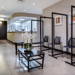Dividers in the lobby for social distancing
