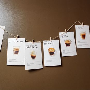 Community Room Cafe - printed descriptions of the different coffee-based drinks - Donuts Near Me - Newington, Connecticut