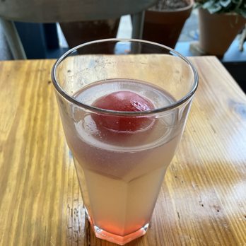 Wright Square Bistro - Watermelon Lemonade with an awesome, and quite tasty watermelon ice ball! I bit it after taking the photo. Tastes just like watermelon! - Southern Near Me - Savannah, Georgia