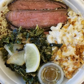 Dig Inn - Stake, Mac & Cheese, Kale salad with fried onions, and quinoa as base - everything v good! - New American Near Me - New York, New York Dig Inn - Stake, Mac & Cheese, Kale salad with fried onions, and quinoa as base - everything v good! - New American Near Me - New York, New York