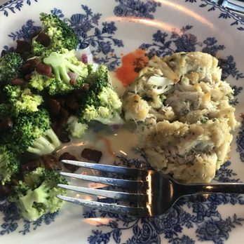 The Atlantic - Crab cake and broccoli/bacon salad -both were delish! - Seafood Near Me - Virginia Beach, Virginia The Atlantic - Crab cake and broccoli/bacon salad -both were delish! - Seafood Near Me - Virginia Beach, Virginia