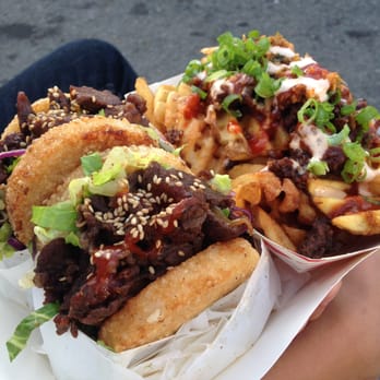 KoJa Kitchen - Kalbi koja (upper left), bulgogi koja (center), kamikazi fries. - Asian Fusion Near Me - Berkeley, California KoJa Kitchen - Kalbi koja (upper left), bulgogi koja (center), kamikazi fries. - Asian Fusion Near Me - Berkeley, California