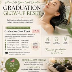 Seora Facial and Head Spa - Graduation Glow-Up Reset -- $239
(Total Value $293). Radiant glow & luxury relaxation.
Reserve Now:
www.seoraspa.com/book-now