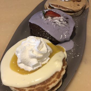 My Cafe - Pancake Flight: Lilikoi, Chocolate Taro-Haupia and Cookie Butter - Breakfast & Brunch Near Me - Kapolei, Hawaii My Cafe - Pancake Flight: Lilikoi, Chocolate Taro-Haupia and Cookie Butter - Breakfast & Brunch Near Me - Kapolei, Hawaii