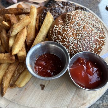 The Pearl - Hamburger with fries - New American Near Me - Dublin, Ohio The Pearl - Hamburger with fries - New American Near Me - Dublin, Ohio