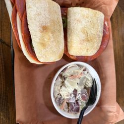 Village Butcher and Market - Capicola sandwich and potato salad