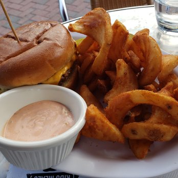 Burger District  - Cheeseburger with curly fries - Burgers Near Me - Arlington, Virginia