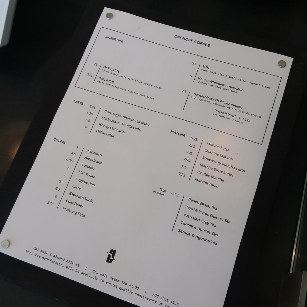 OFFNOFF COFFEE - Menu as of July 2026 - Coffee & Tea Near Me - La Palma, California OFFNOFF COFFEE - Menu as of July 2026 - Coffee & Tea Near Me - La Palma, California