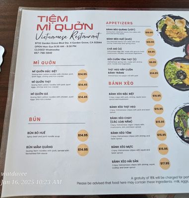 Menu photo 6 Tiem Mi Quon Garden Grove, CA Menu photo 6 Tiem Mi Quon Garden Grove, CA