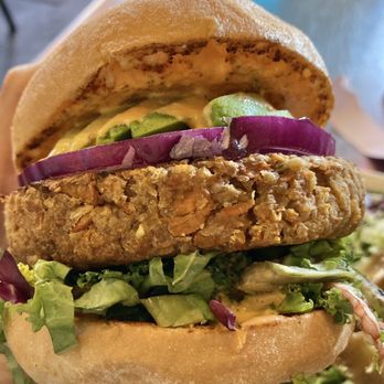 Tryst Cafe PHX - Sweet potato veggie burger, most excellent (on Gluten Free bun) - Beer, Wine & Spirits Near Me - Phoenix, Arizona Tryst Cafe PHX - Sweet potato veggie burger, most excellent (on Gluten Free bun) - Beer, Wine & Spirits Near Me - Phoenix, Arizona