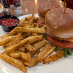 Fort Mitchell Public House Bar and Grill - Salmon Sliders with Cajun fries.