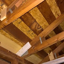 Splintered scrap wood used for bracing. What poor quality. I had another roofer come replace this nonsense. Splintered scrap wood used for bracing. What poor quality. I had another roofer come replace this nonsense.