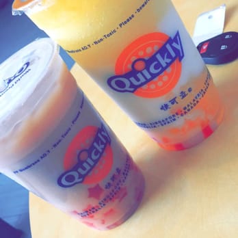 Quickly - Left : peach milk tea with Strawberry jellies.  Ocha and La Sweet are better.. In both service and food/drinks. - Bubble Tea Near Me - Redwood City, California